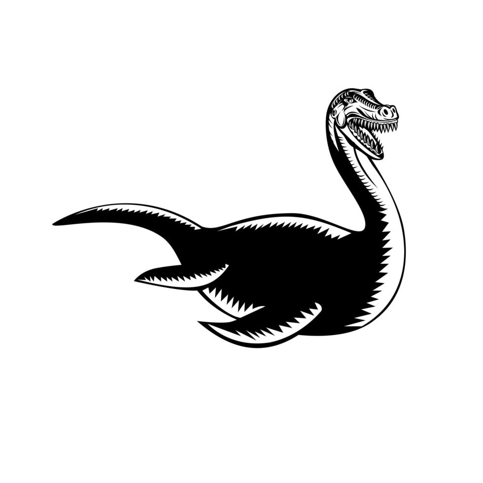 Loch Ness Monster or Nessie Swimming Retro Woodcut Black and White Style vector