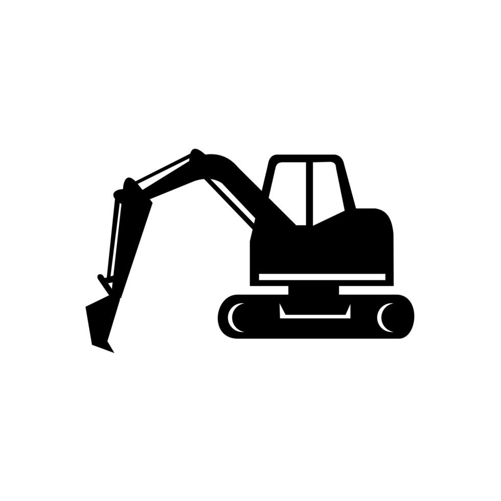 Icono de excavadora o excavadora mecánica en blanco y negro vector