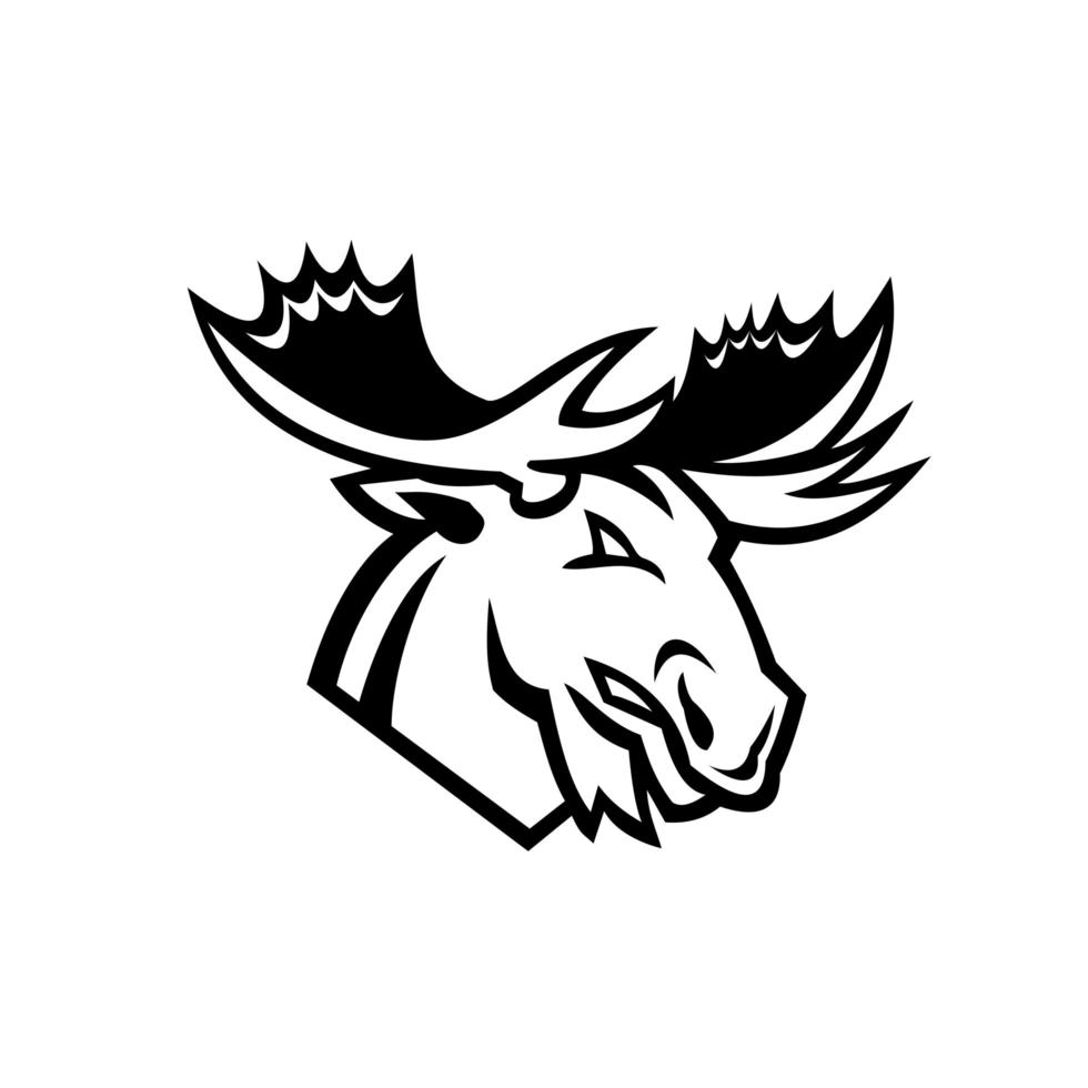 Angry Moose or Elk Looking to Side Mascot Black and White vector