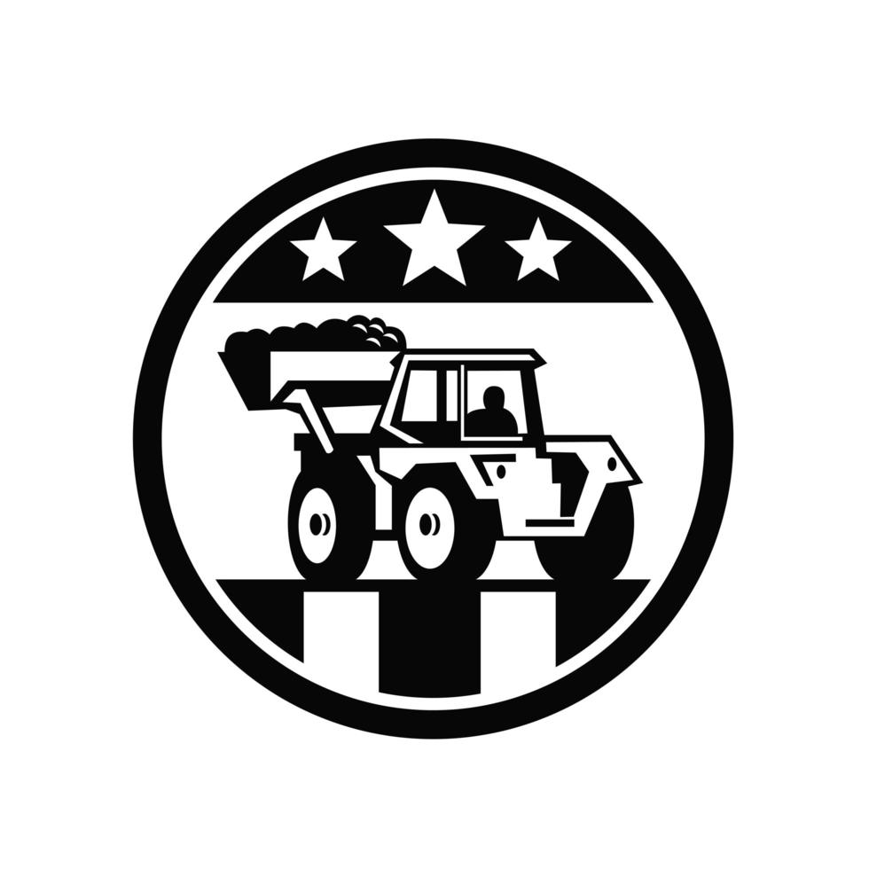 Mechanical Digger Excavator USA Flag Black and White vector