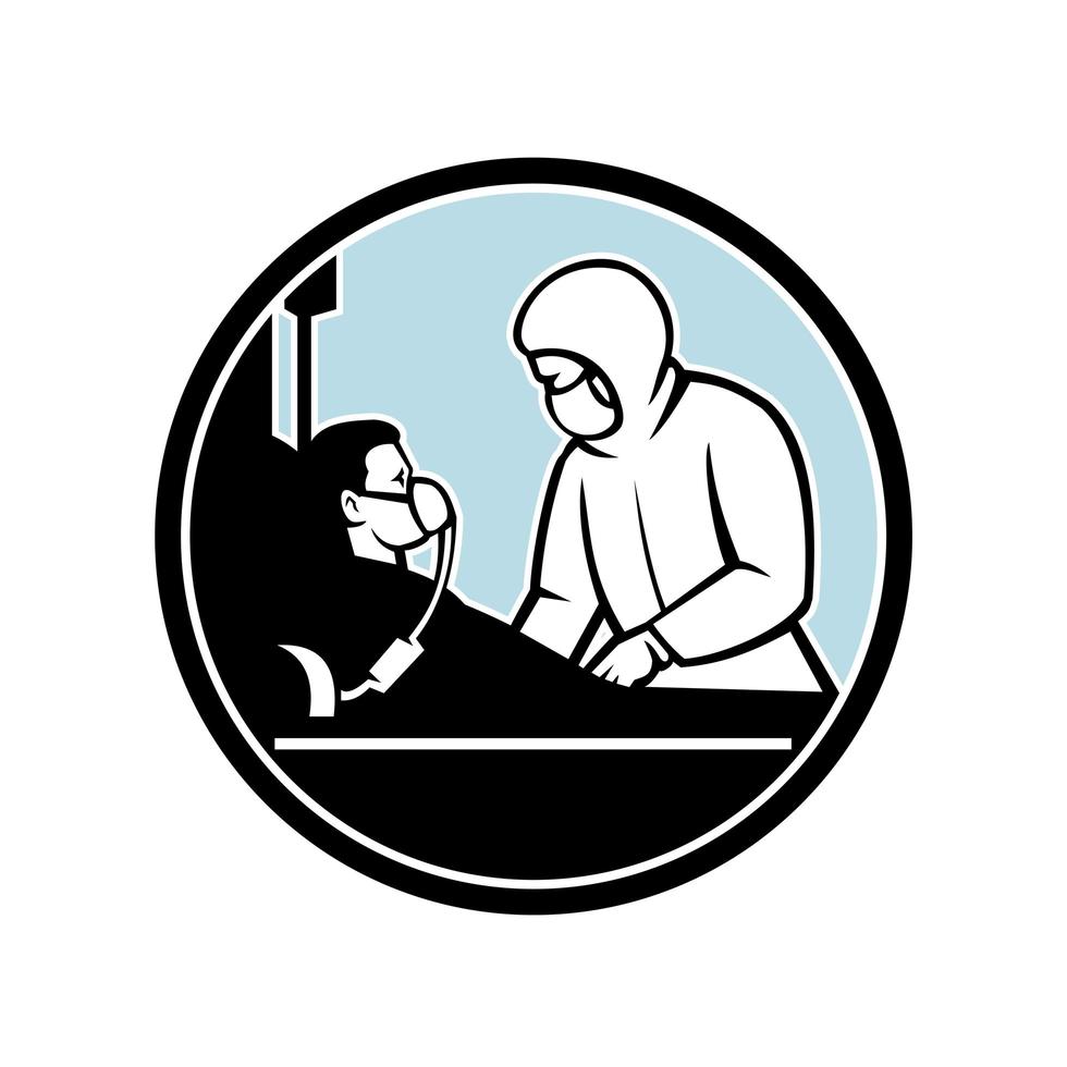 Doctor Treating Infectious Patient Circle Retro vector