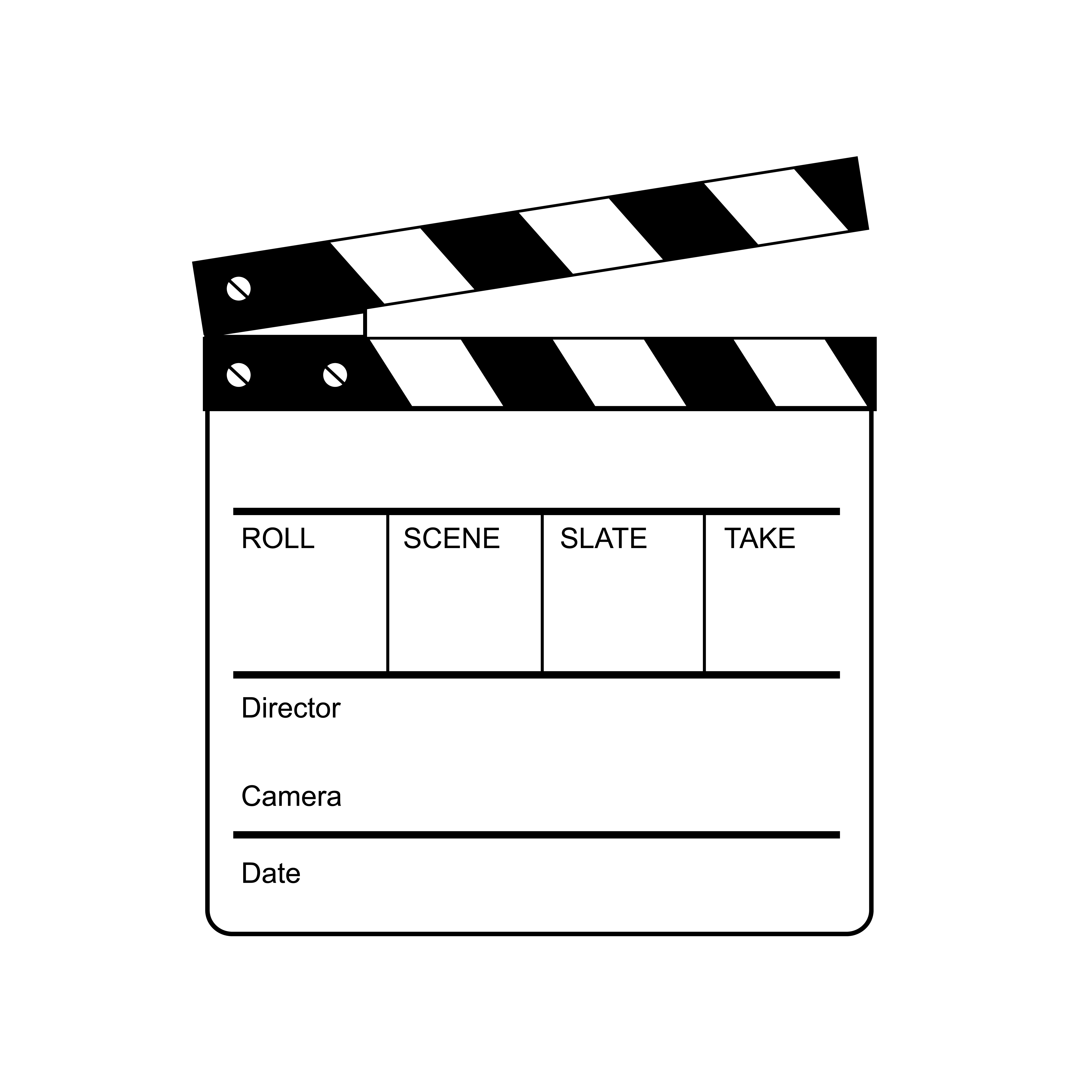 black and white movie slate clipart on white background