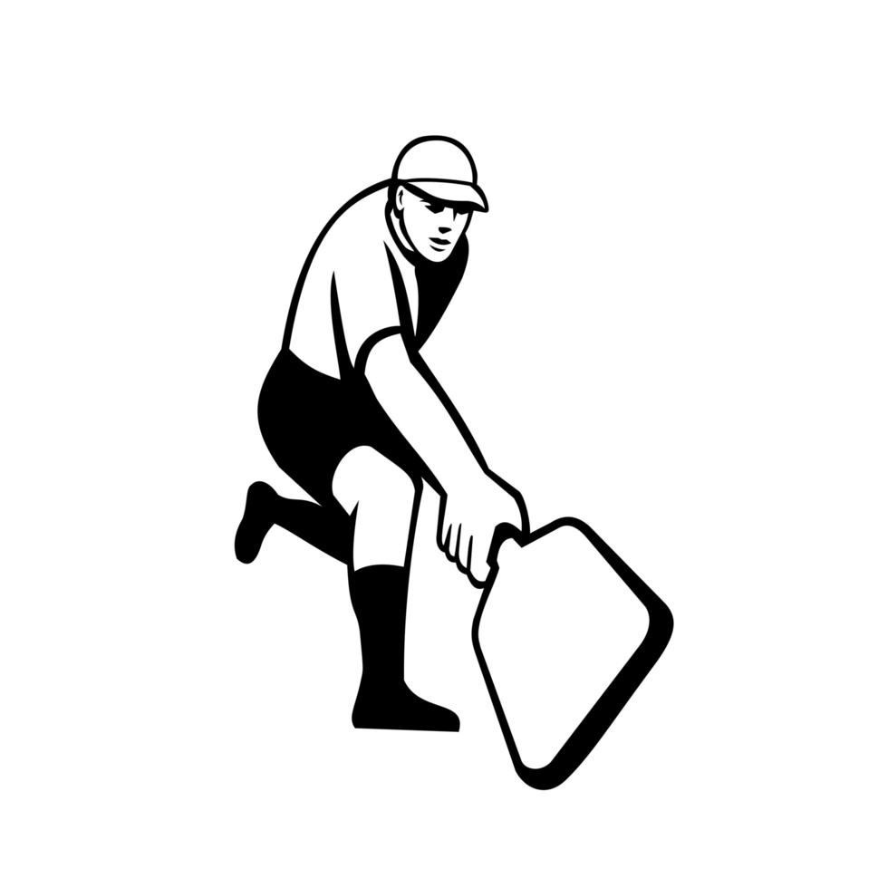 Pickleball Player Single Hand Backhand Retro Mascot vector