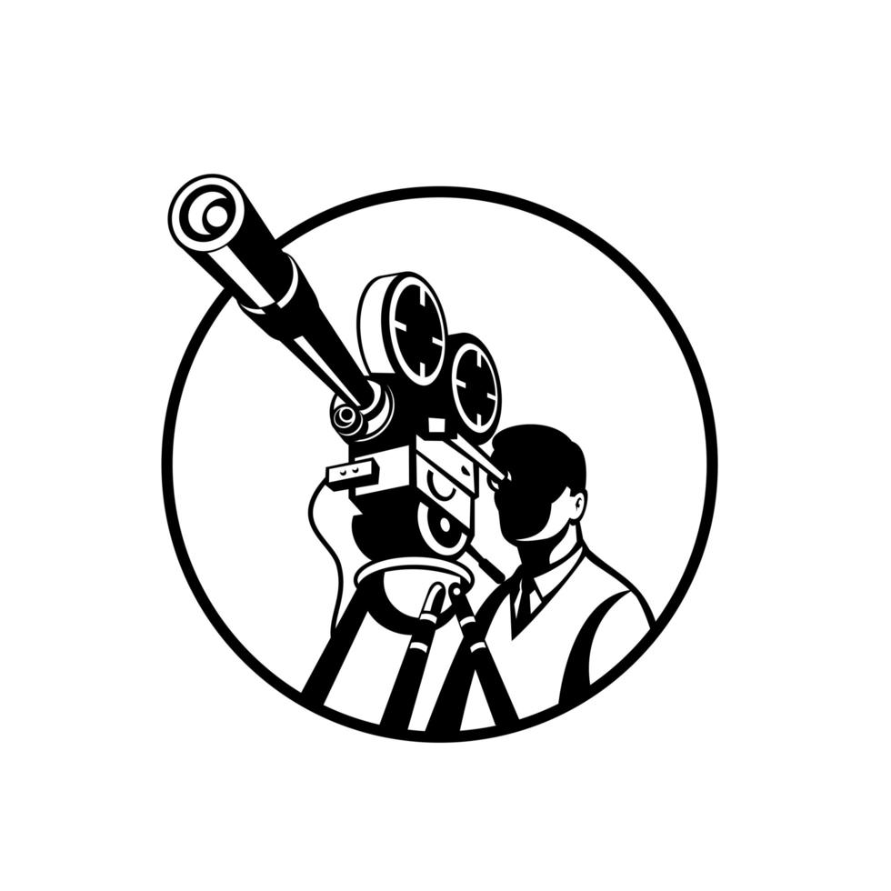 Movie Director Looking Thru a Vintage Film Reel Camera Black and White vector