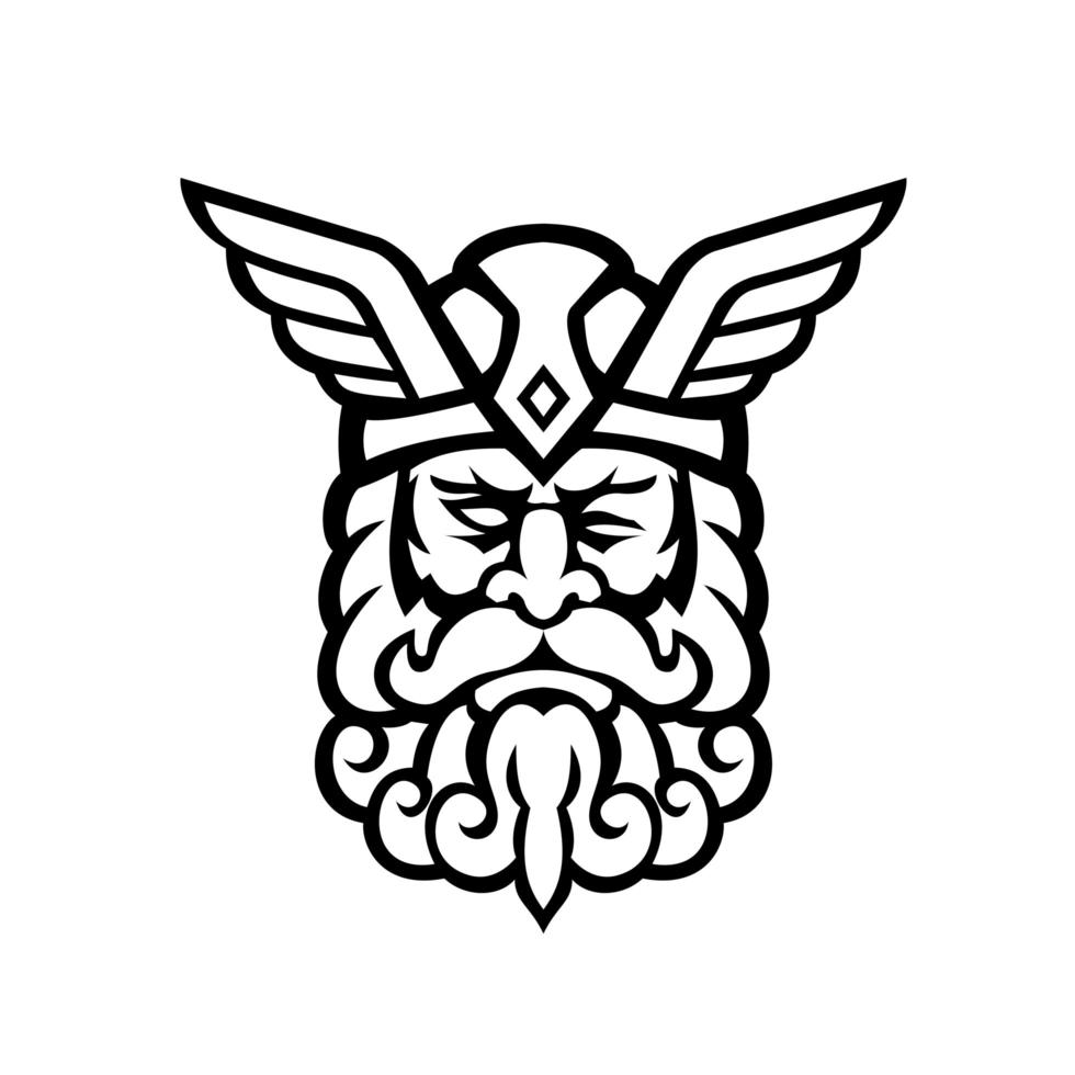 Head of Odin Norse God Front View Mascot Black and White vector