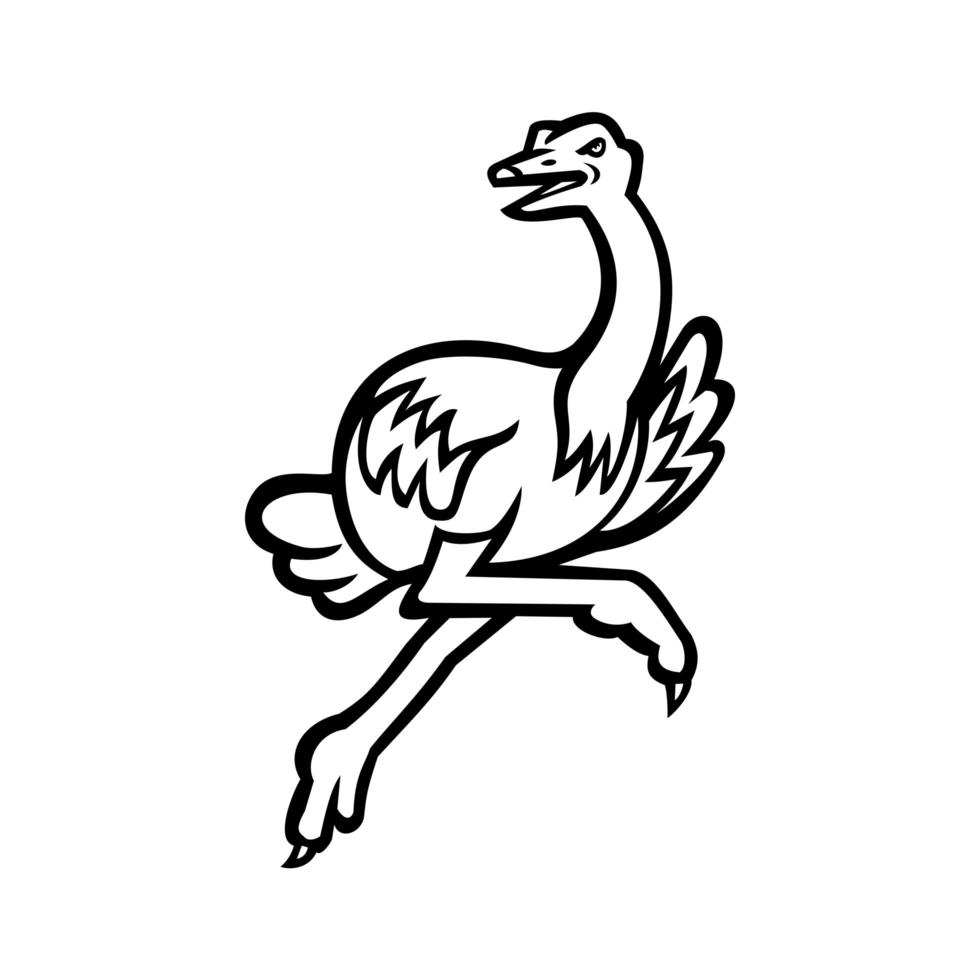 Ostrich Running at Full Speed Side View Mascot Black and White vector