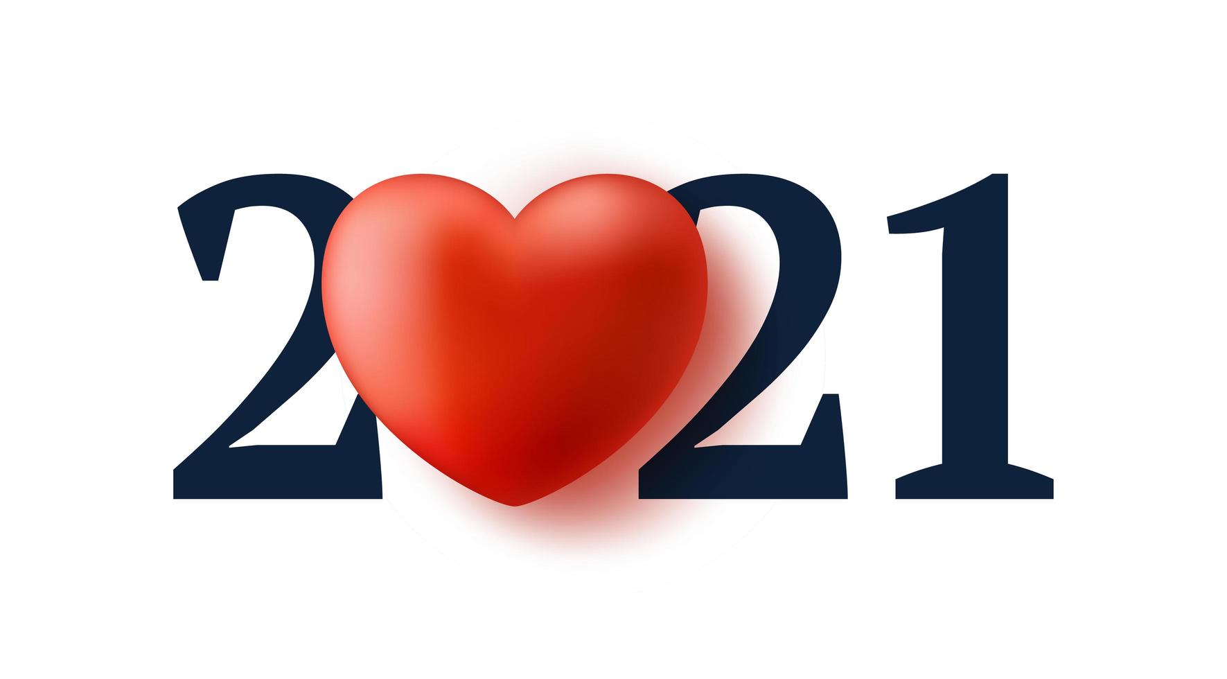 Valentine day 2021 heart realistic 3d concept background. Vector illustration. 2021 year of love concept.