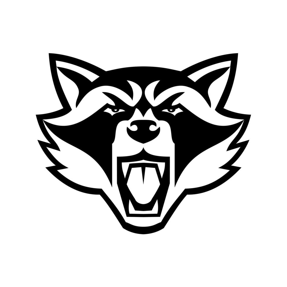 Head of Angry North American Raccoon Front View Mascot Black and White Mascot vector