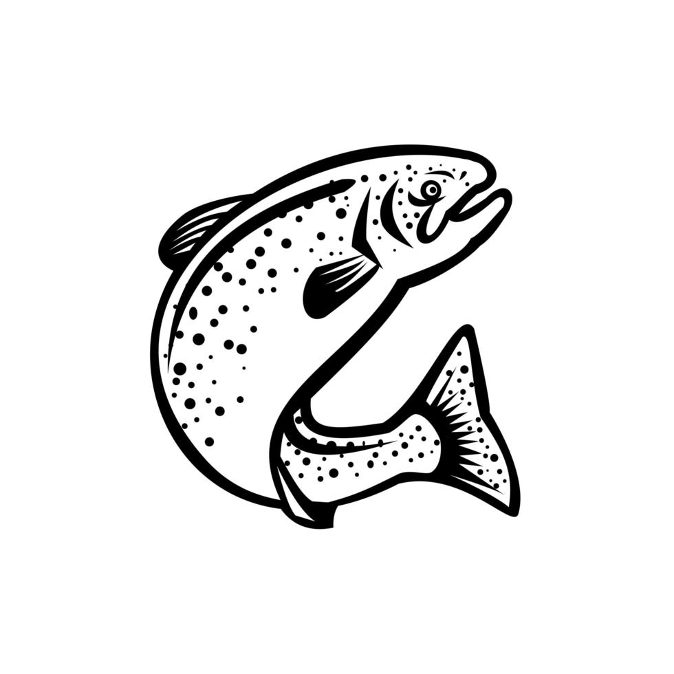 Rainbow Trout Jumping Up Retro Black and White vector