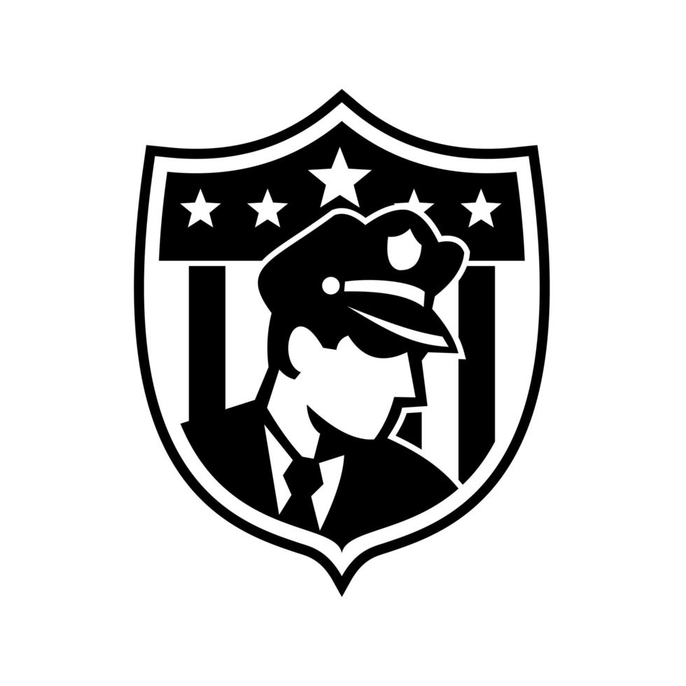 American Security Guard Looking to Side Badge Crest Retro Black and White vector