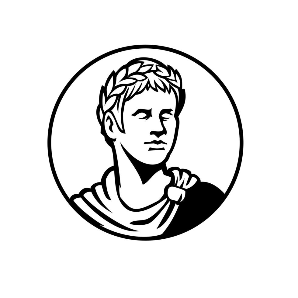 Ancient Roman Emperor Looking Side Circle Mascot Black and White vector