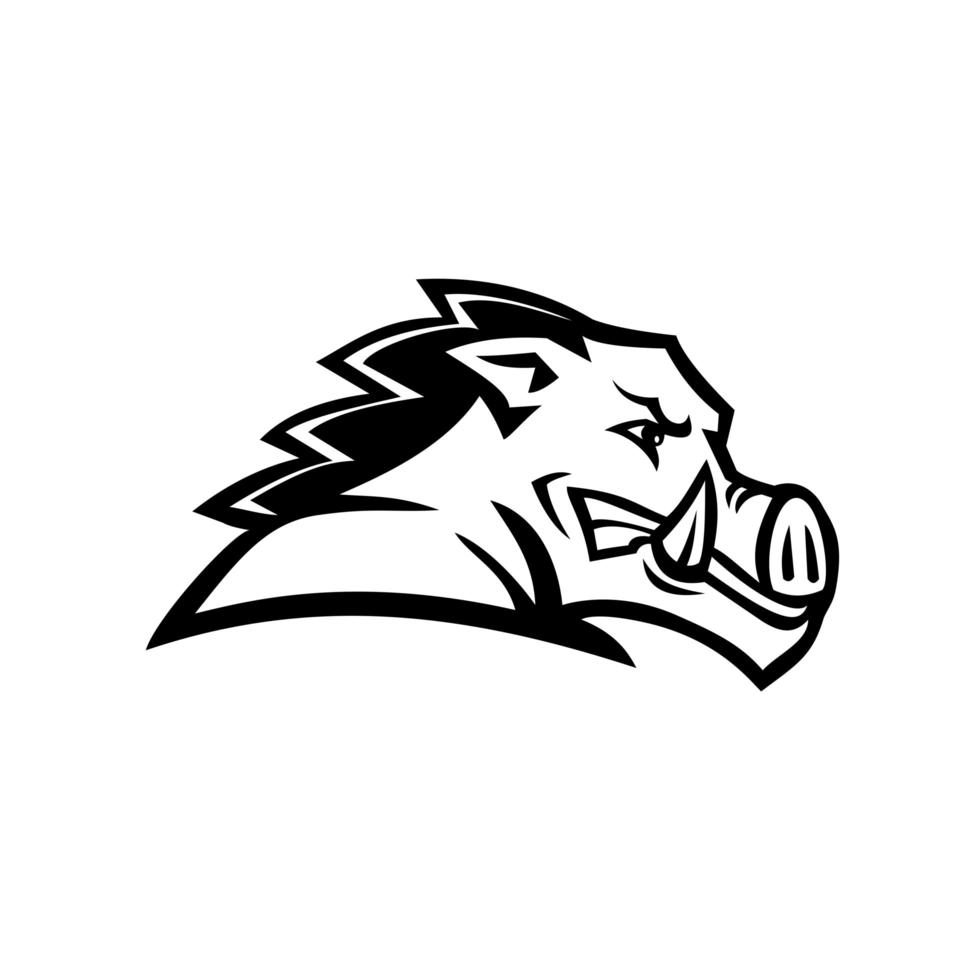 Red Wild Boar or Razorback Head Side View Mascot Black and White vector