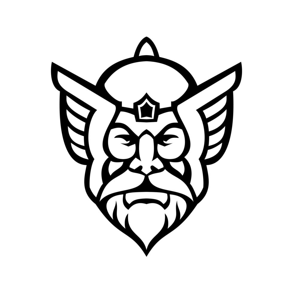 Head of Thor Norse God Front View Mascot Black and White vector