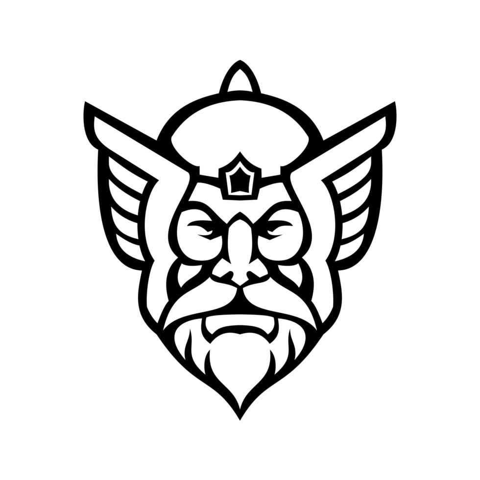 Head of Thor Norse God Front View Mascot Black and White vector