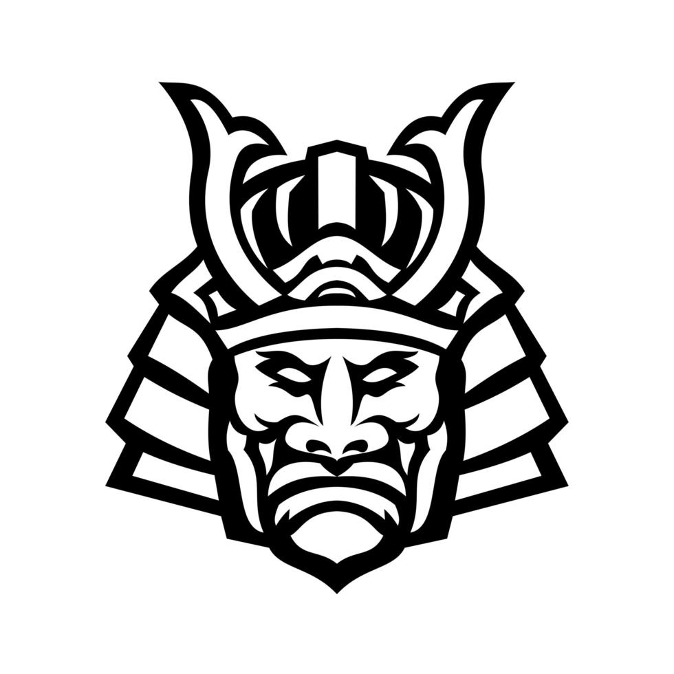 Head of Samurai Warrior Wearing Mengu or Mempo Mascot Black and White vector