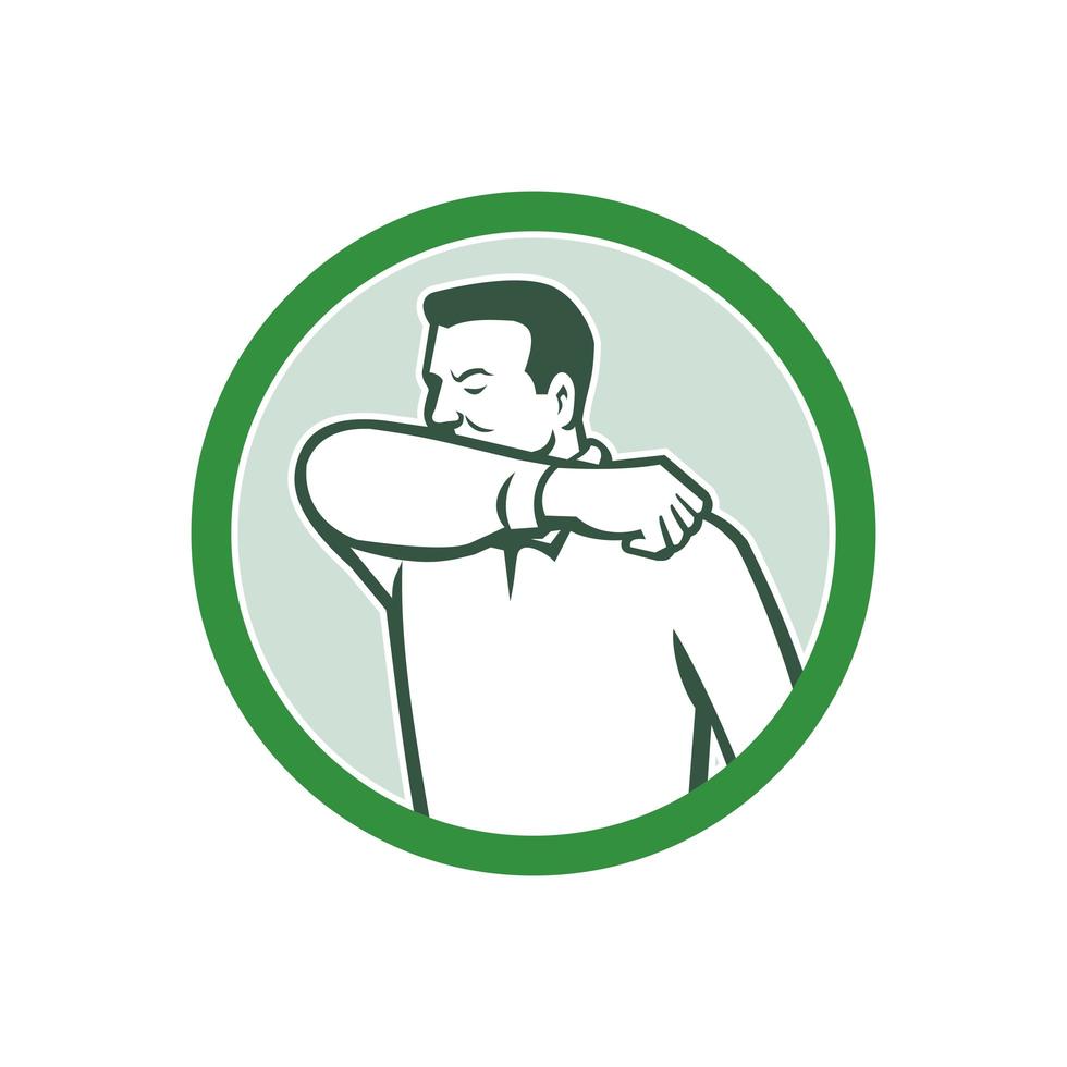 Sneezing or Coughing Into Elbow Icon Circle Retro vector