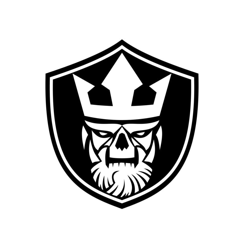 Skull of Neptune or Poseidon Wearing Crown Front View Black and White vector