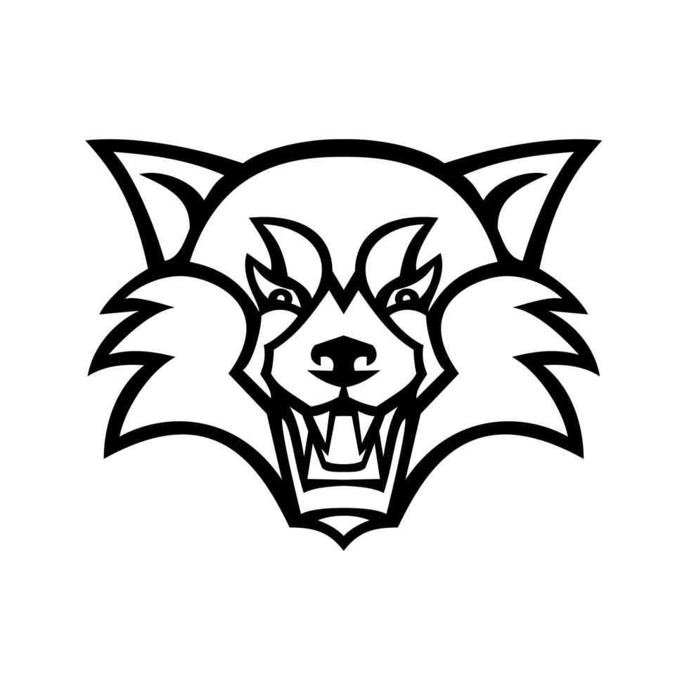 Head of an Angry Red Panda or Red Bear-Cat Front View Mascot Black and White vector