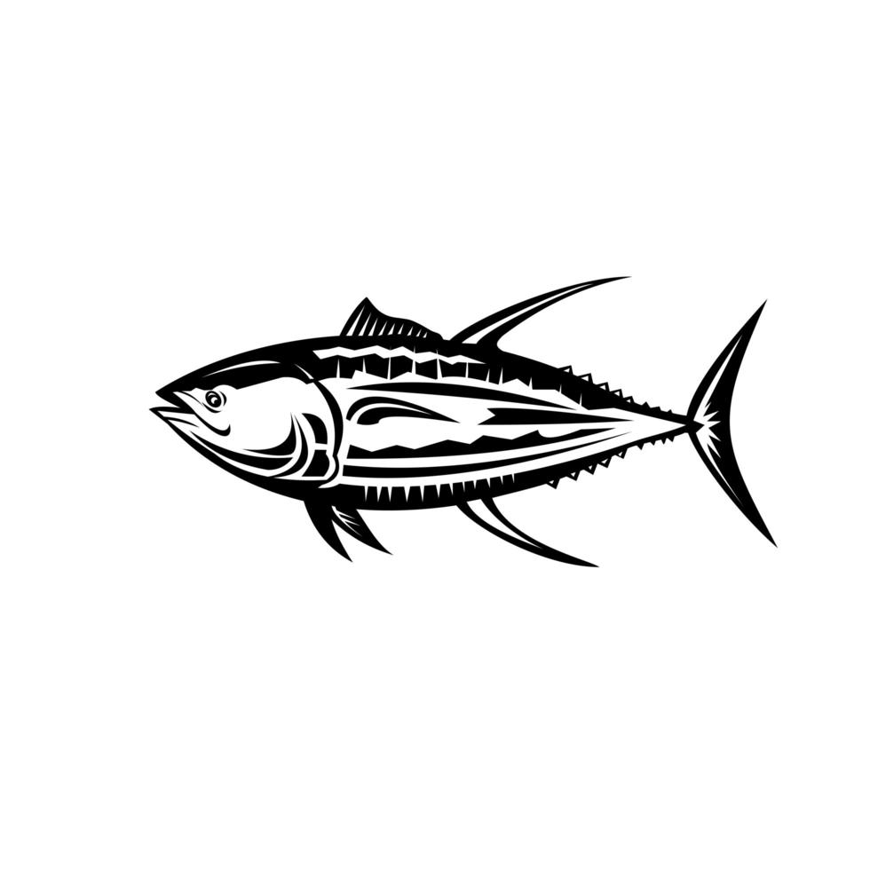 Atún de aleta amarilla Thunnus albacares o aleta amarilla retro en blanco y negro vector