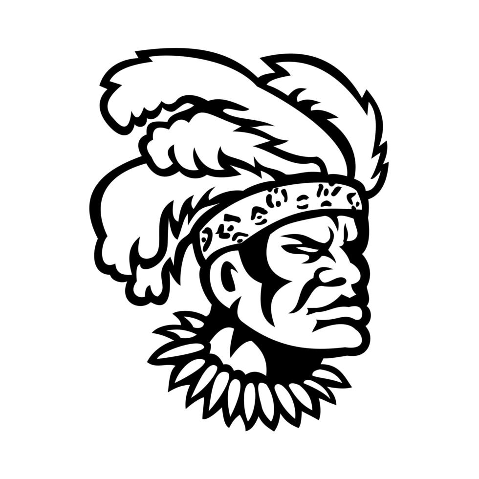 African Zulu Warrior Head Wearing Feather Headdress Mascot Black and White vector