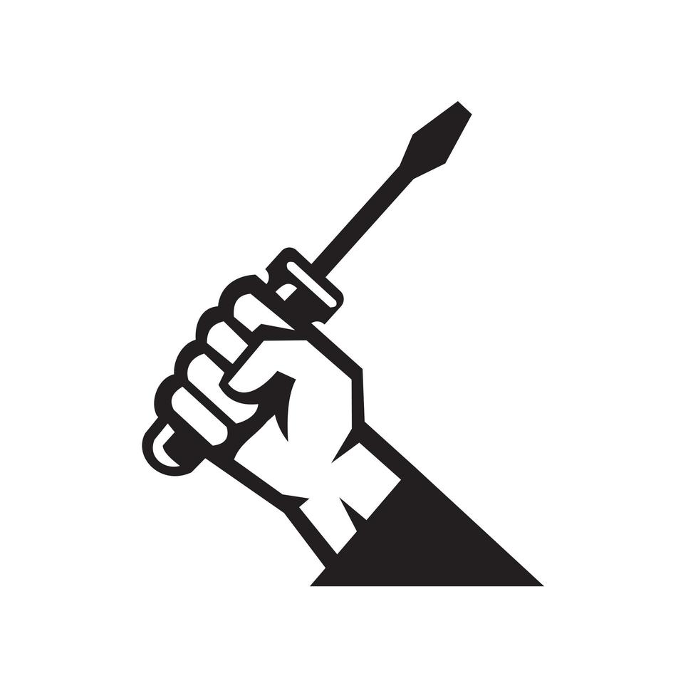 Repairman Hand Holding Screwdriver Retro Icon Black and White vector