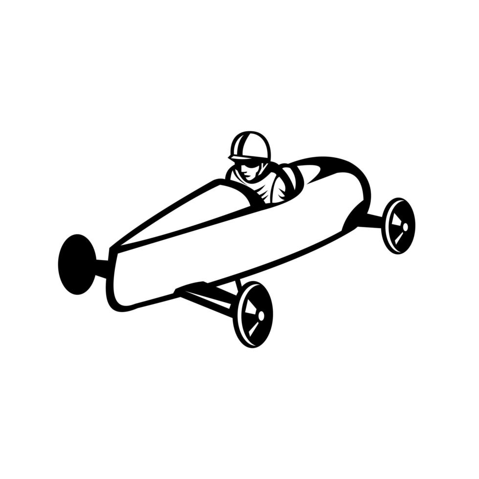 Soap Box Derby or Soapbox Car Racer Racing Side Retro Black and White vector