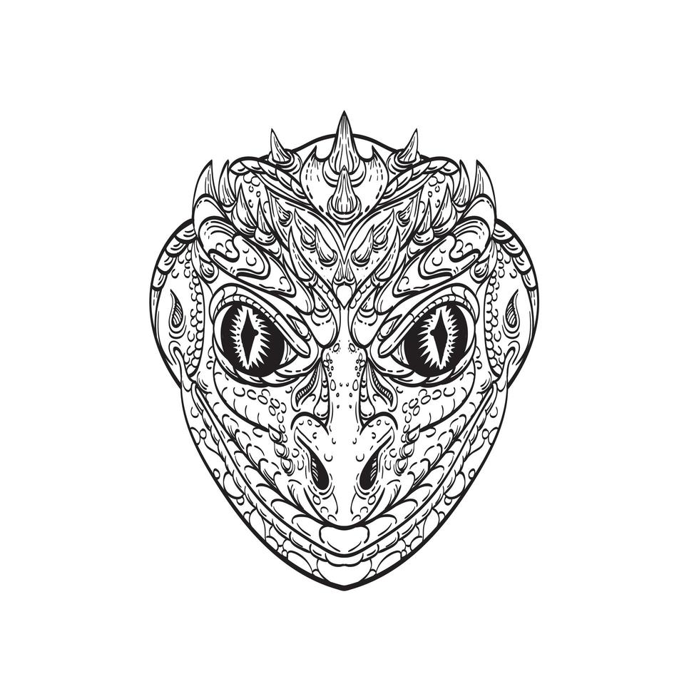 Head of a Reptilian Humanoid or Anthropomorphic Reptile Part Human Part Lizard Line Art Drawing vector