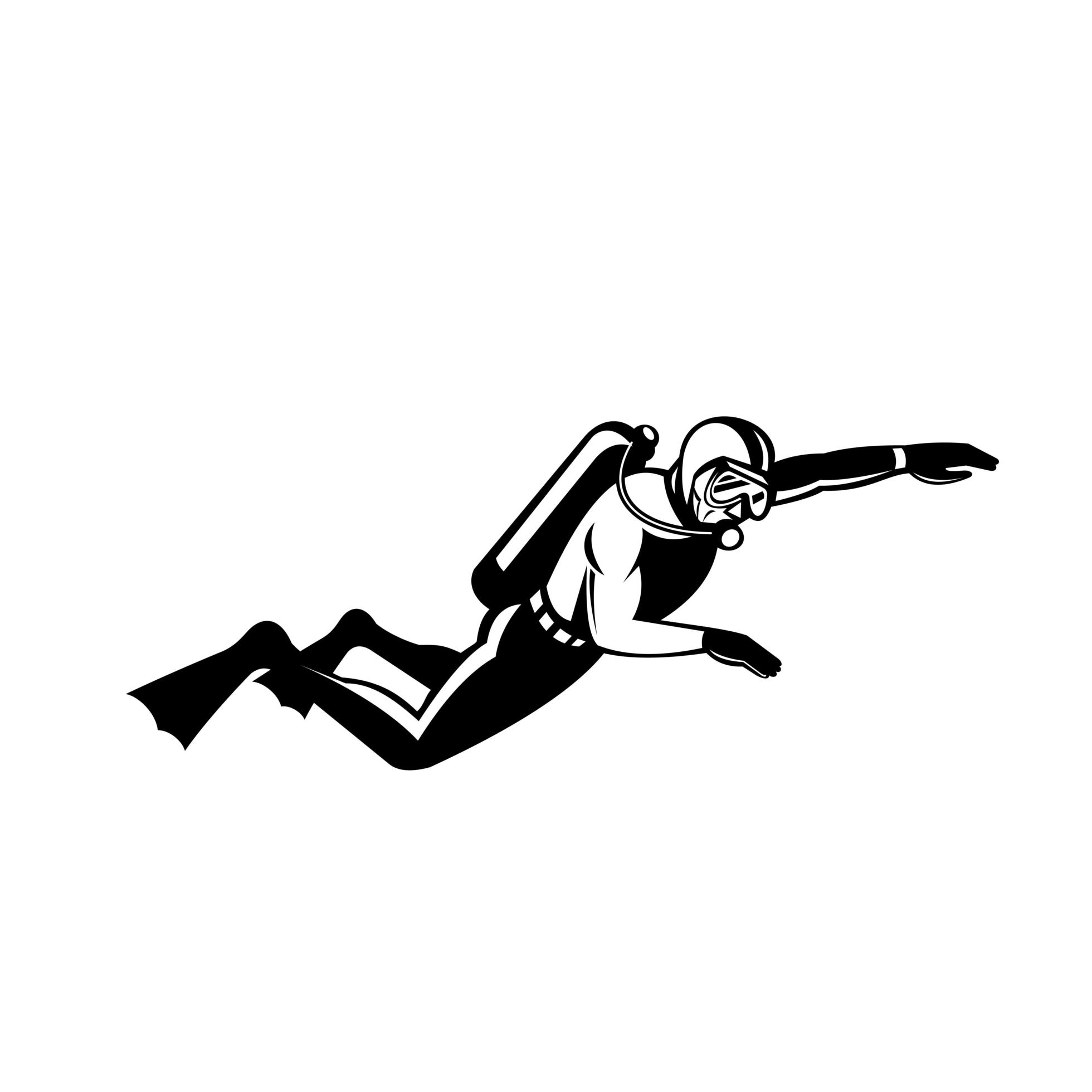 Scuba Diver Diving Side View Retro Black and White 1918149 Vector Art