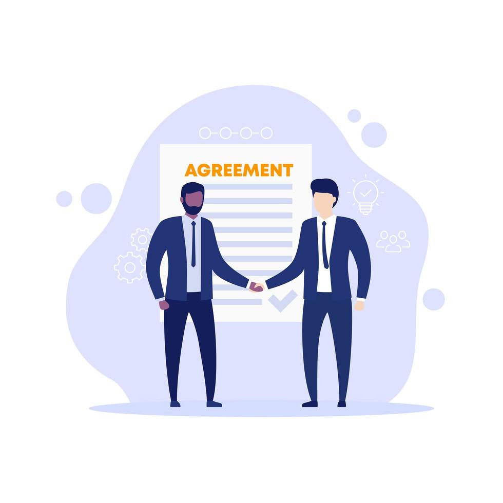 agreement, men in suits shaking hands, vector illustration