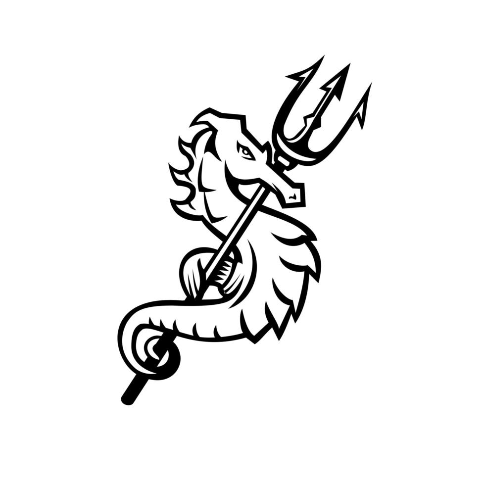 Seahorse With Trident Mascot Black and White vector