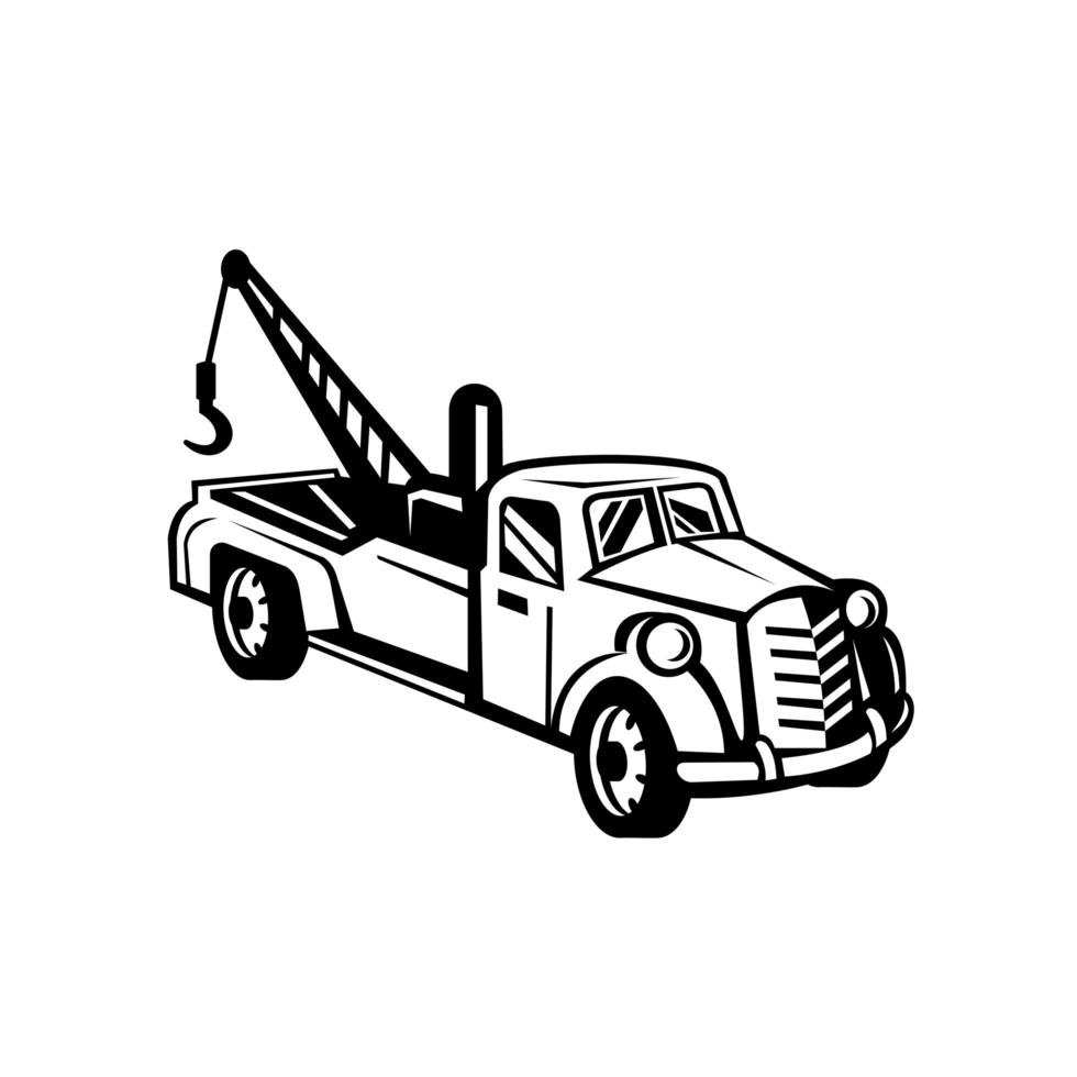 Vintage Tow Truck or Wrecker Pick-up Truck Side View Retro Black and ...