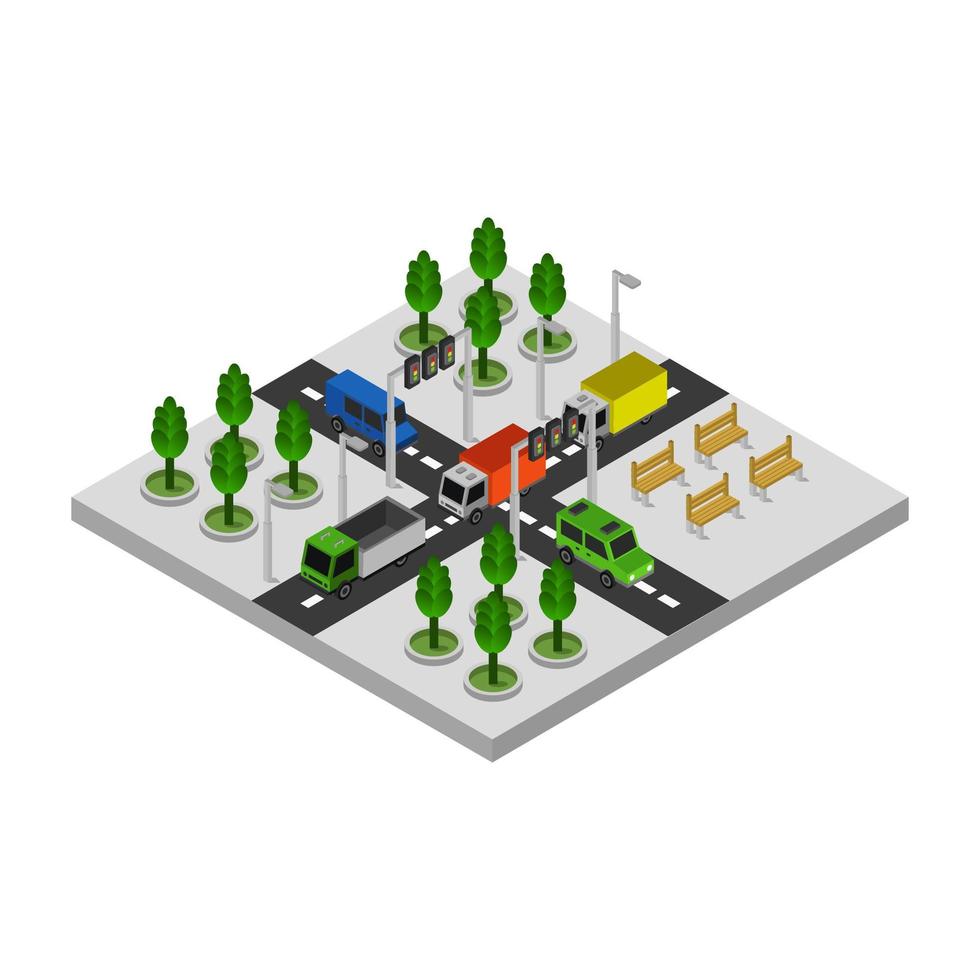 cruce de carretera isométrico ilustrado sobre fondo blanco vector