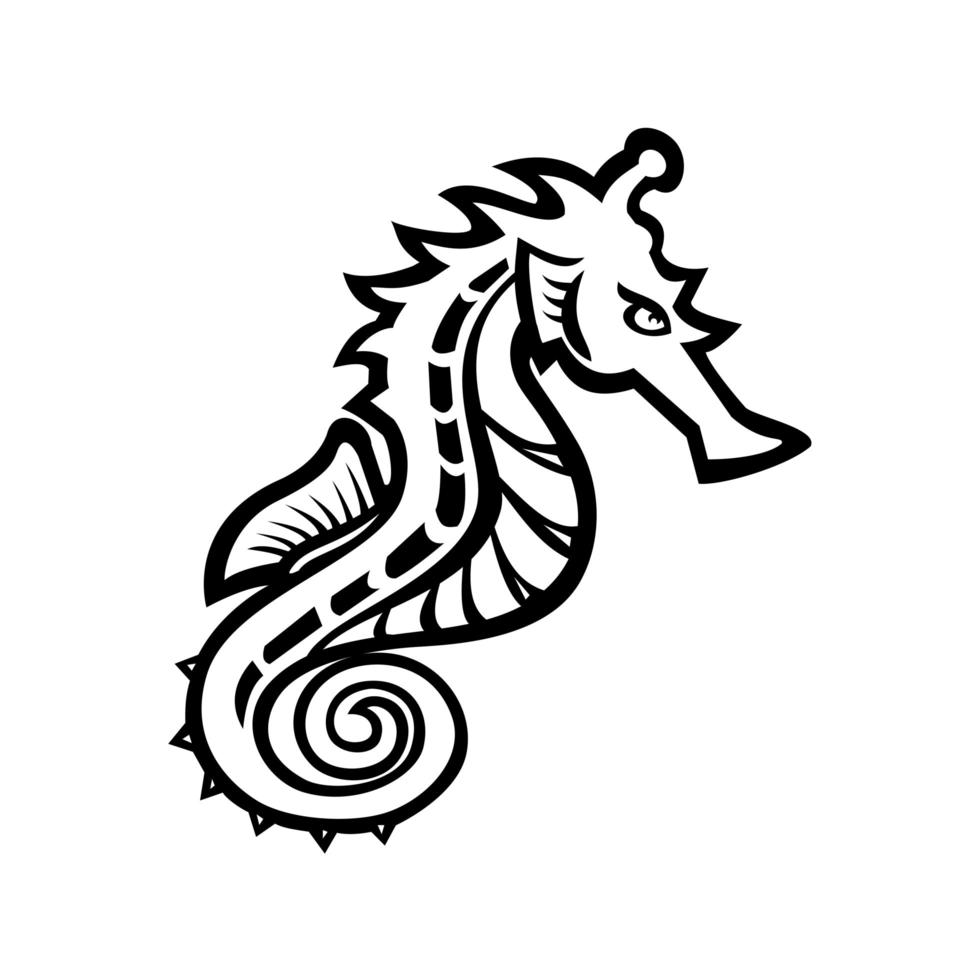 Seahorse or Sea horse Side View Mascot Black and White vector