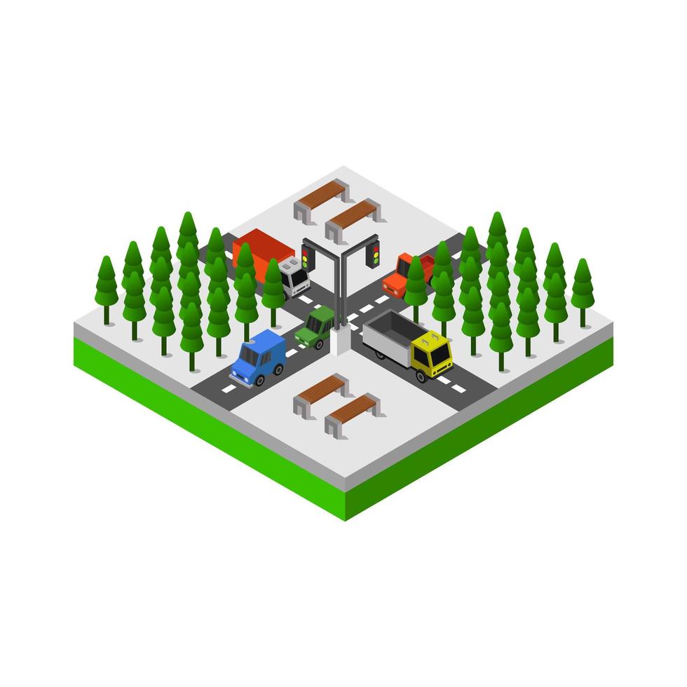 Illustrated Isometric Road Crossing On White Background vector