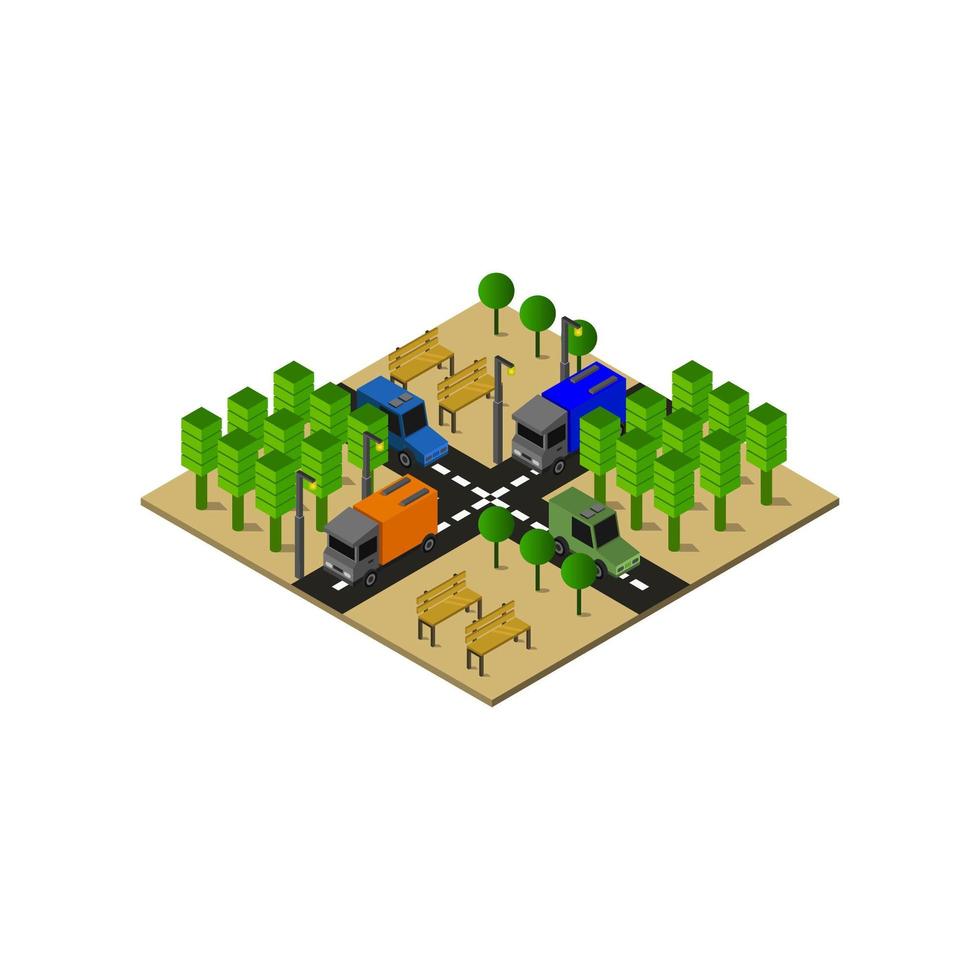 Illustrated Isometric Road Crossing On White Background vector