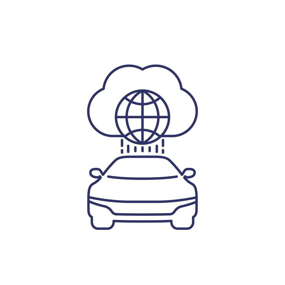 autonomous car, connected to cloud line icon vector
