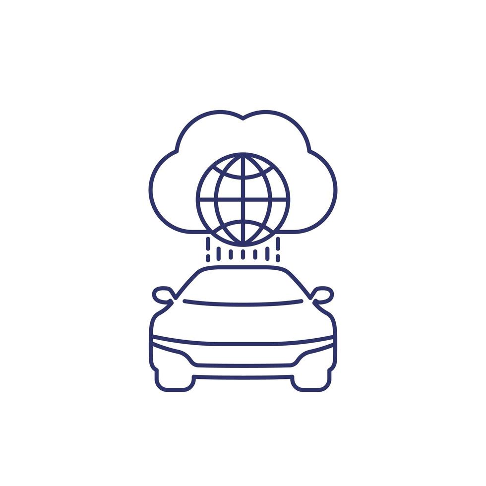 autonomous car, connected to cloud line icon vector