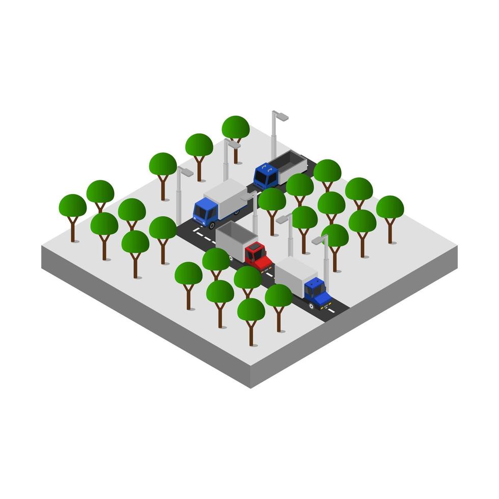 cruce de carretera isométrico ilustrado sobre fondo blanco vector