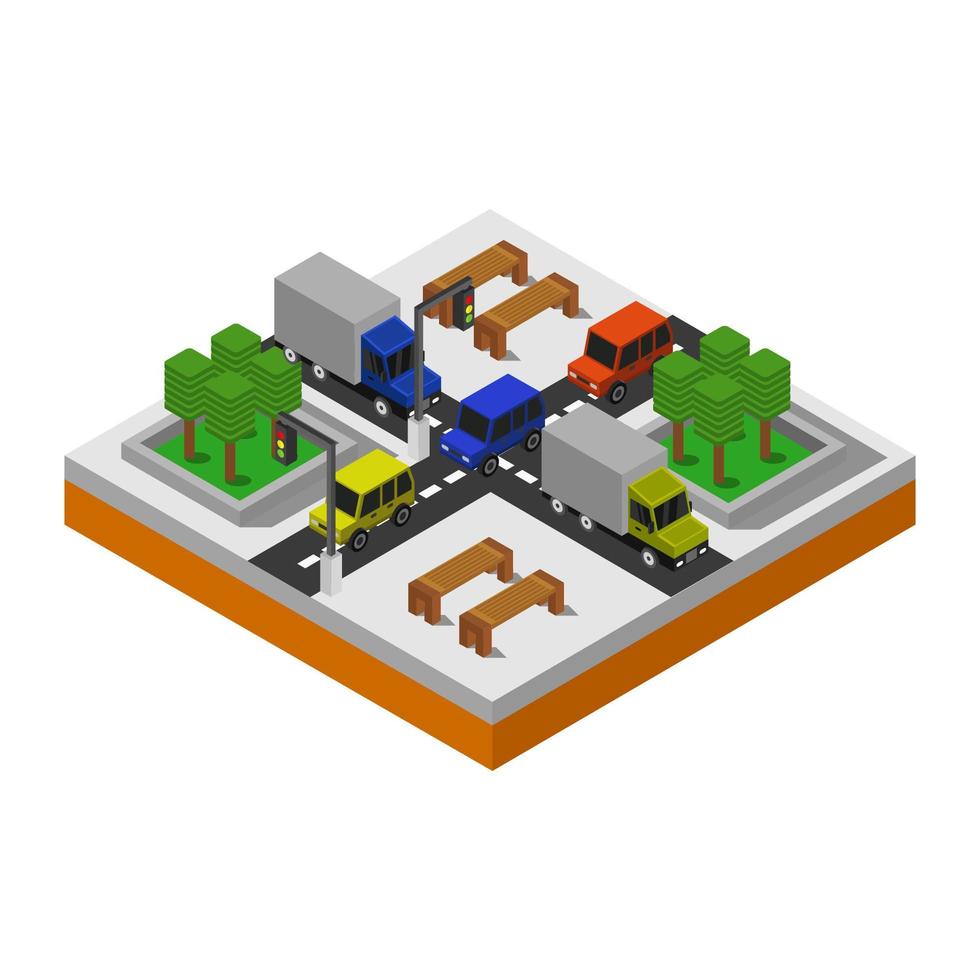 Illustrated Isometric Road Crossing On White Background vector