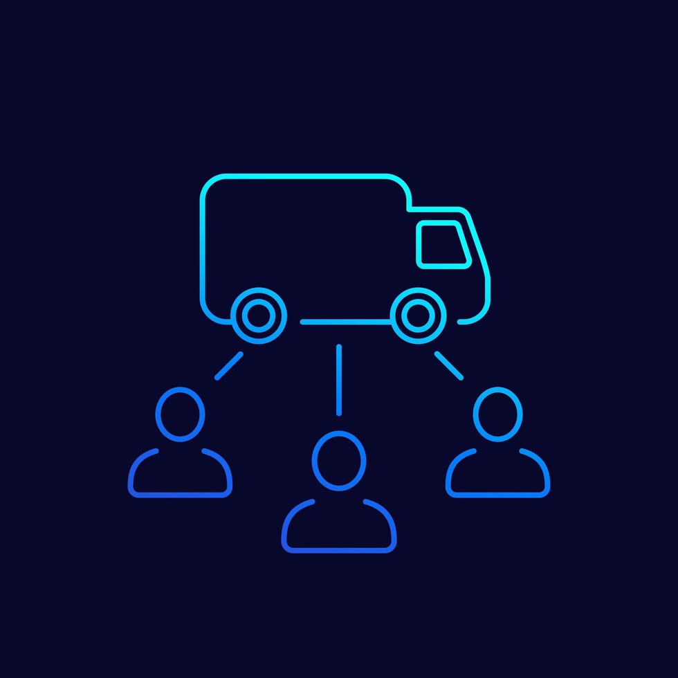 furgoneta de reparto y clientes icono lineal vector