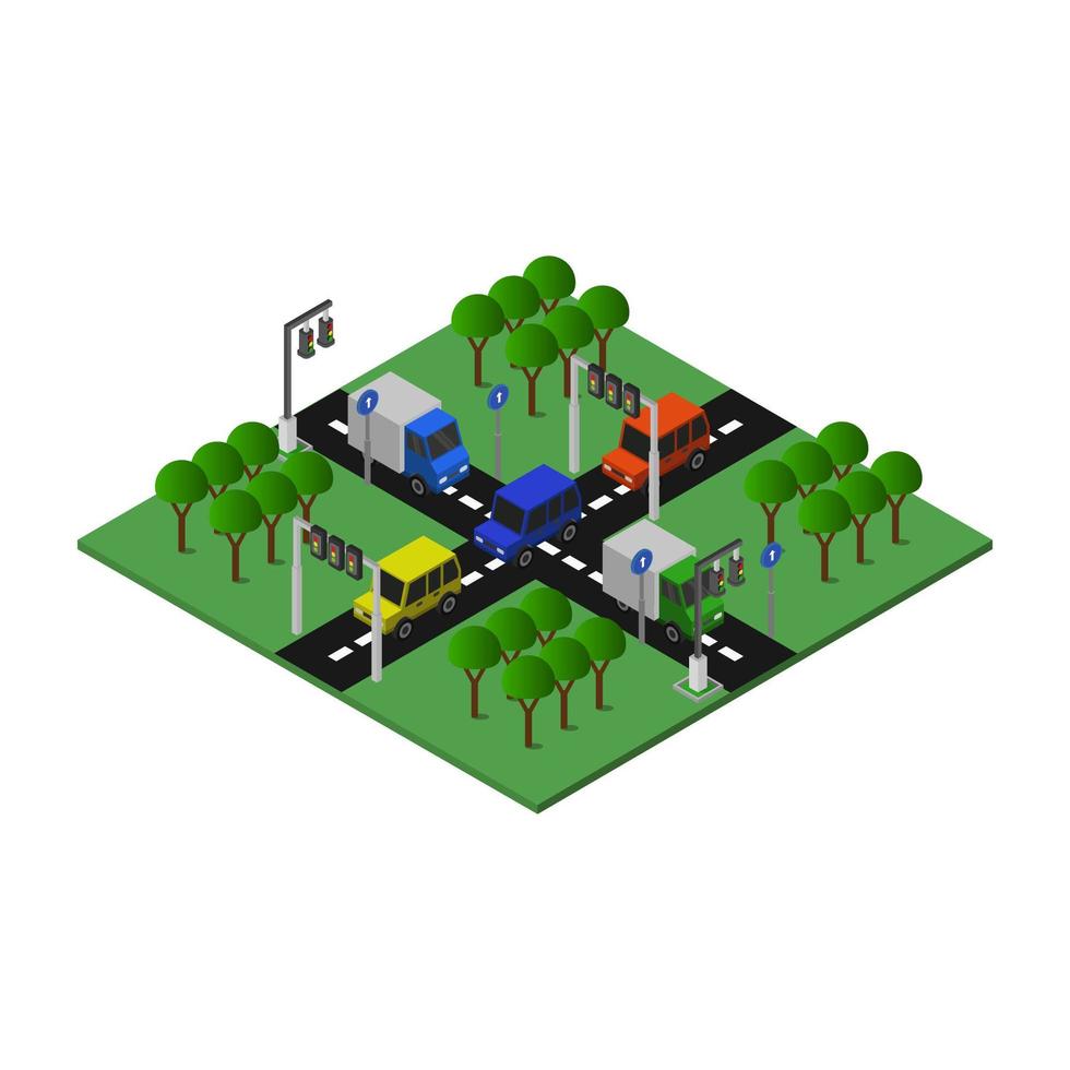 Illustrated Isometric Road Crossing On White Background vector