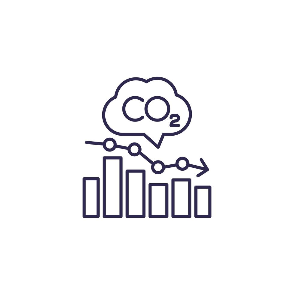 co2, carbon emissions levels chart line icon vector