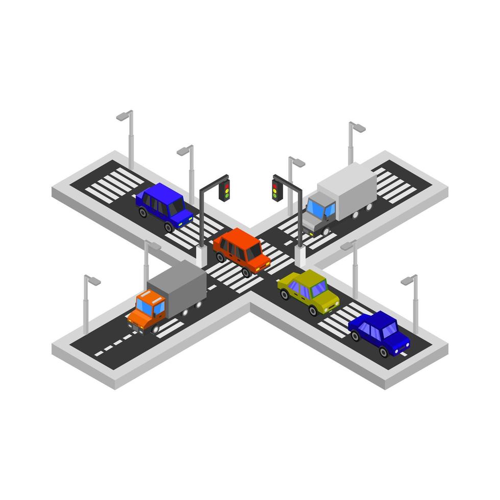 cruce de carretera isométrico ilustrado sobre fondo blanco vector