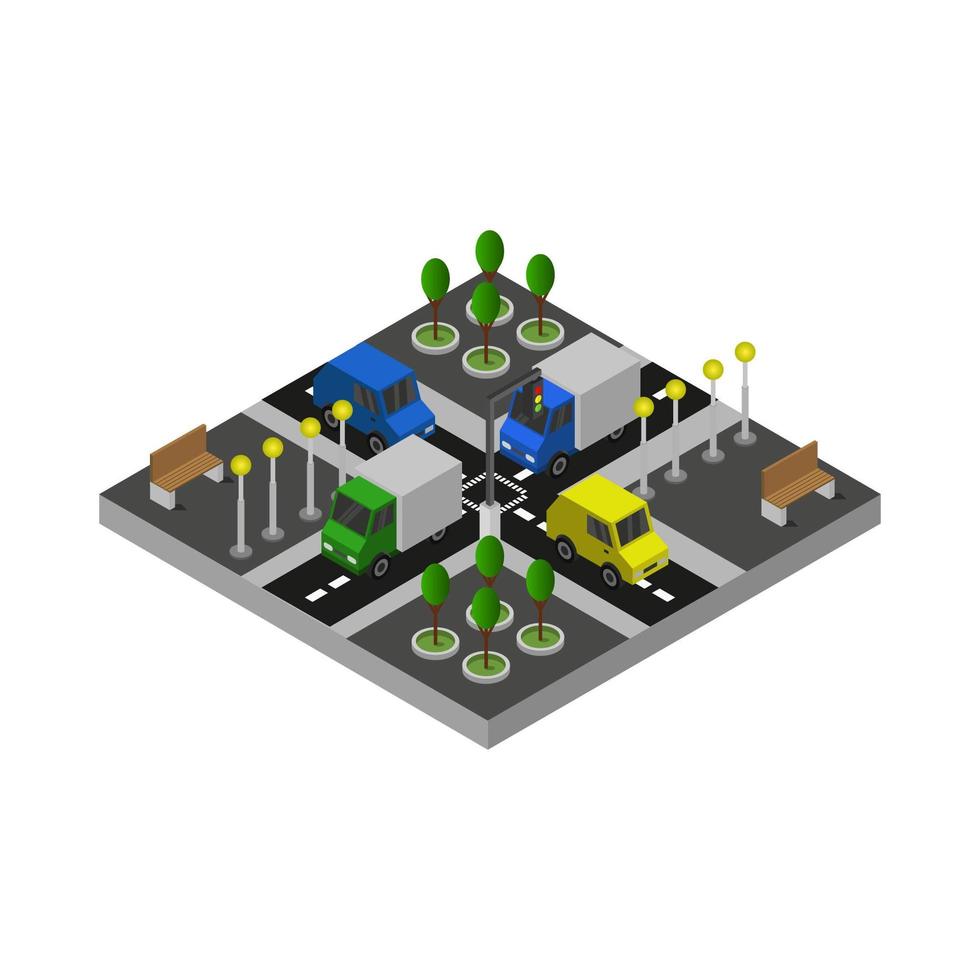 cruce de carreteras isométrico ilustrado en vector sobre fondo blanco