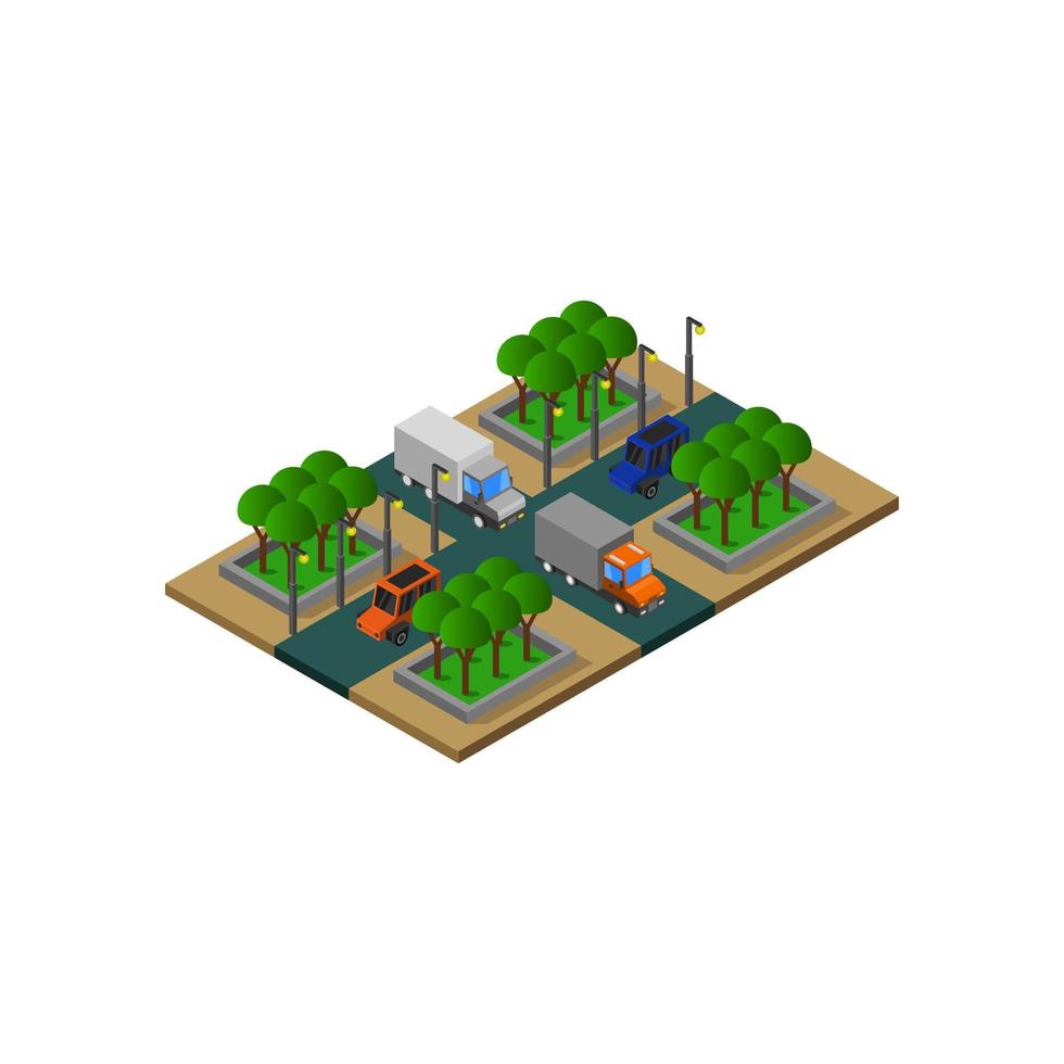 Isometric Road Crossing Illustrated In Vector On White Background