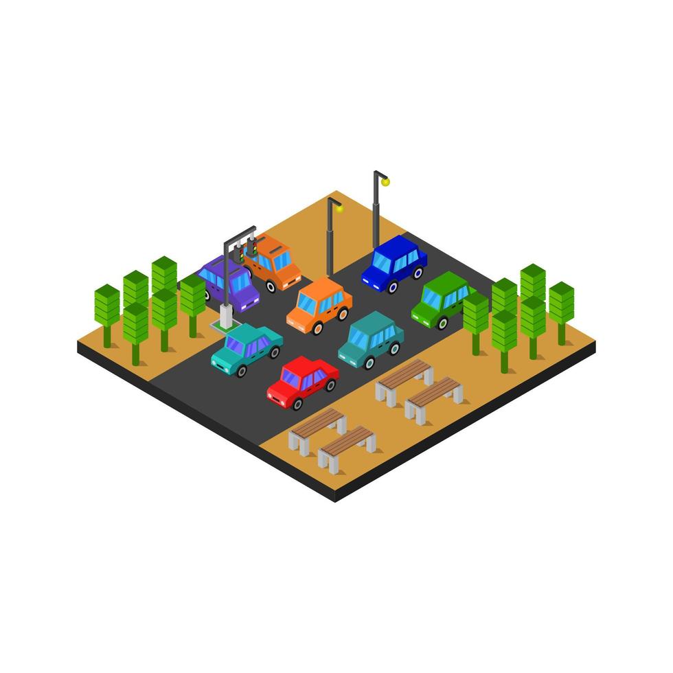 Illustrated Isometric Road Crossing On White Background vector