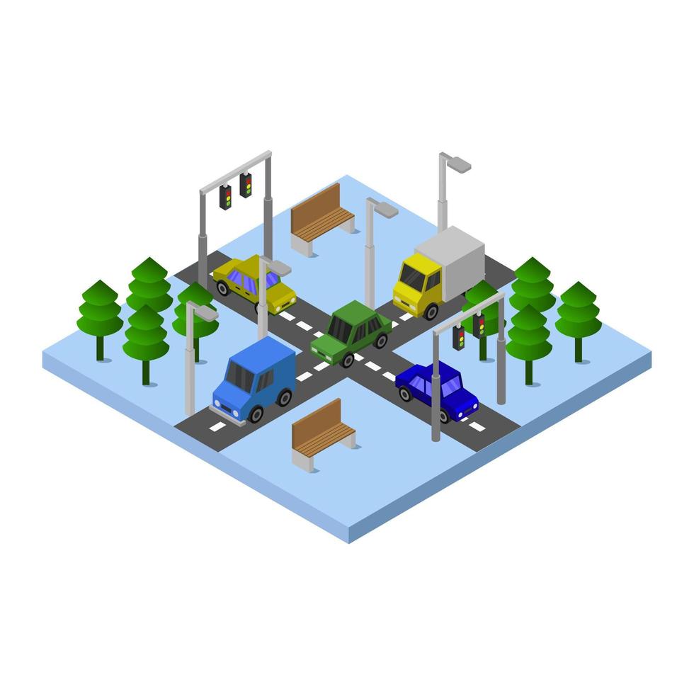 cruce de carretera isométrico ilustrado sobre fondo blanco vector