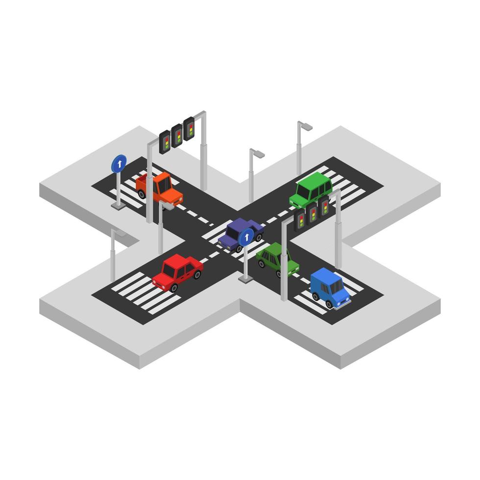 Illustrated Isometric Road Crossing On White Background vector