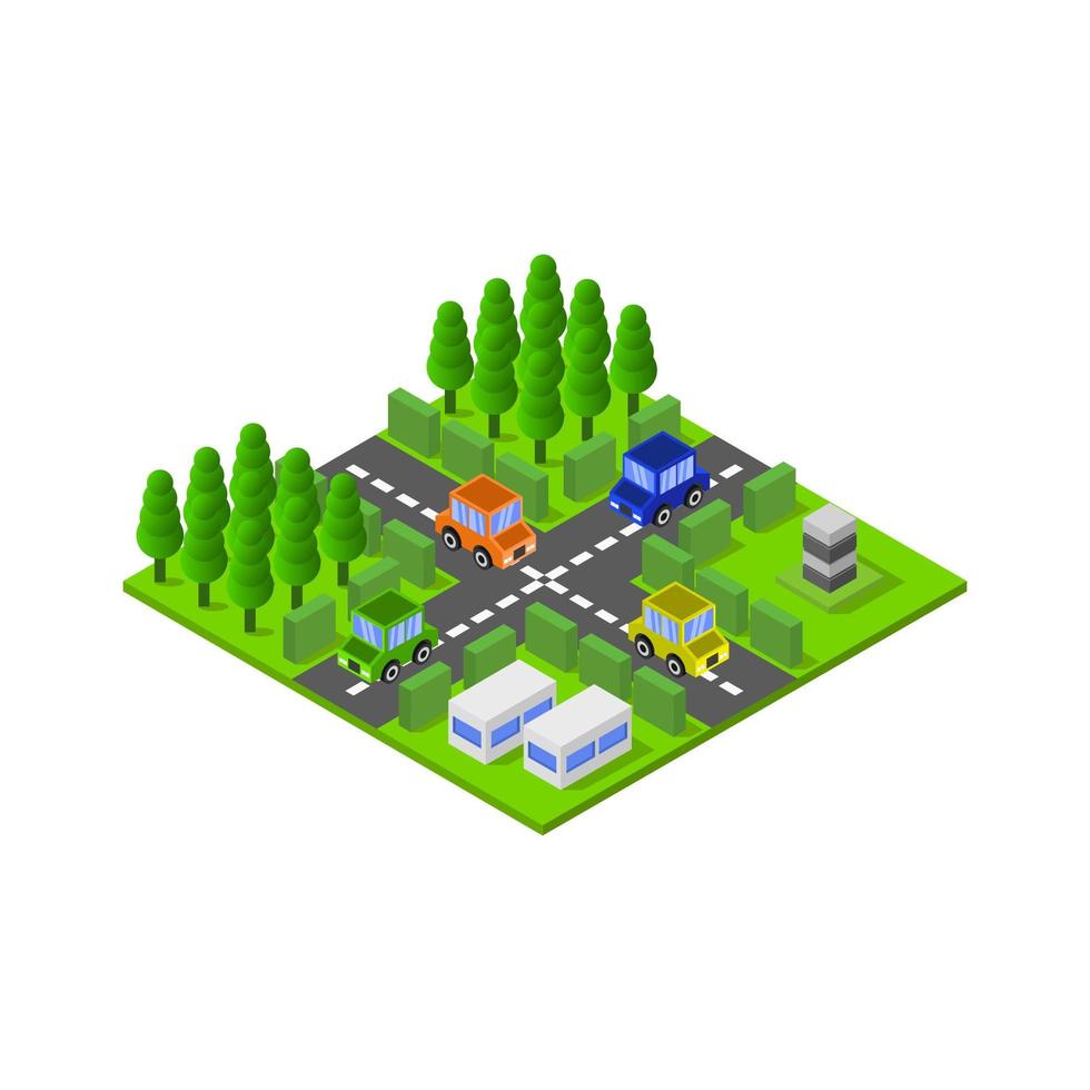 Isometric Road Crossing Illustrated In Vector On White Background