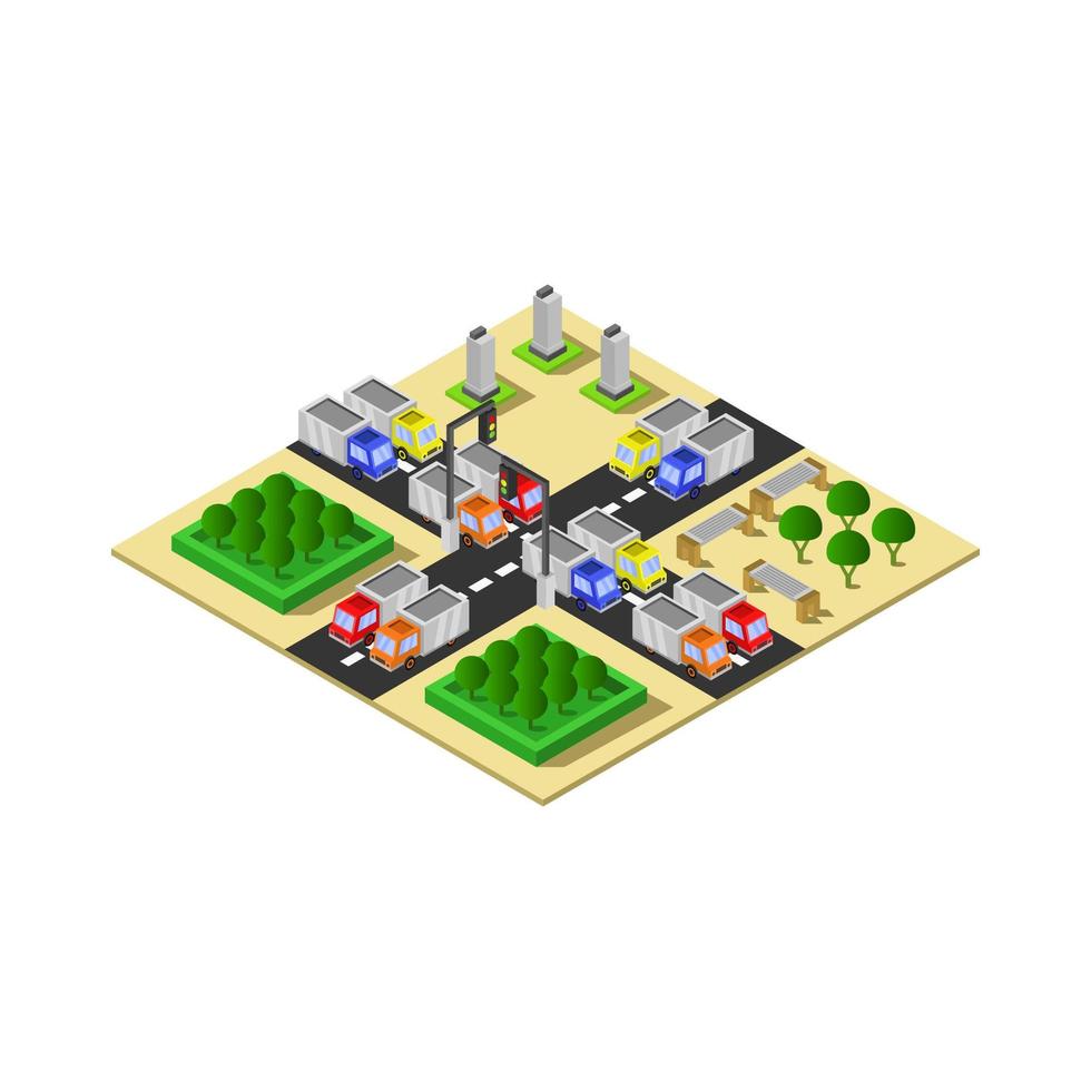 Isometric Road Crossing Illustrated In Vector On White Background